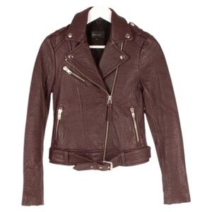 Mackage x Aritzia | Rumer Moto Leather Jacket in Maroon - Size Medium
